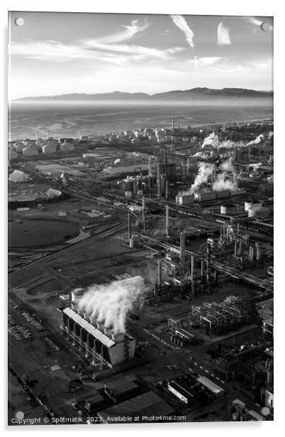 Aerial of Industrial Pacific coastal oil refinery California Acrylic by Spotmatik 