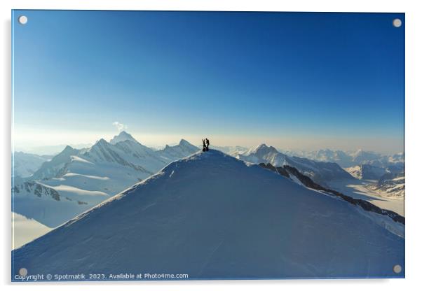 Aerial view Switzerland climbers on mountain summit Europe Acrylic by Spotmatik 