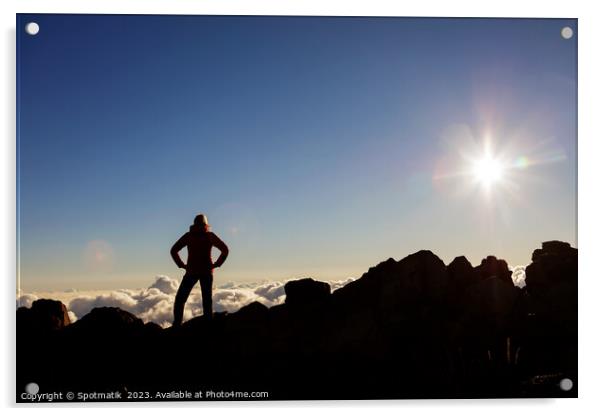 Silhouette of young female hiker Haleakala National Park  Acrylic by Spotmatik 