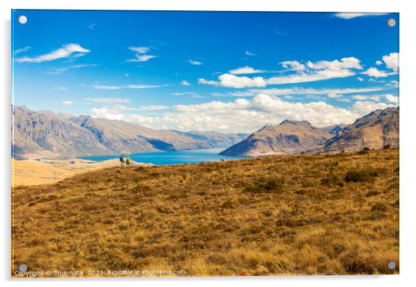 Active seniors on hiking adventure exploring New Zealand Acrylic by Spotmatik 