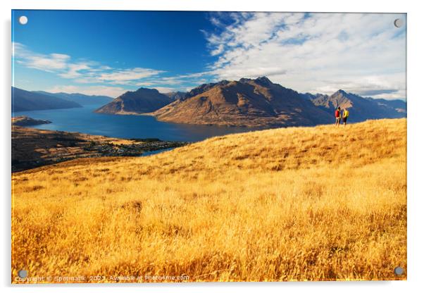 Adventure couple on vacation hiking trip South Island Acrylic by Spotmatik 