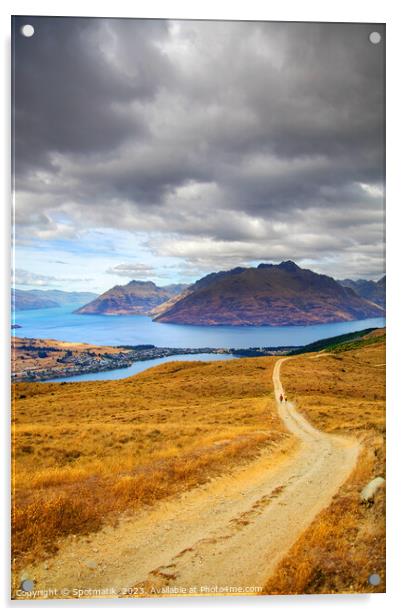 Adventure couple walking near Lake Wakatipu South Island Acrylic by Spotmatik 