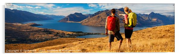 Panorama The Remarkables young adventure couple vacation Acrylic by Spotmatik 