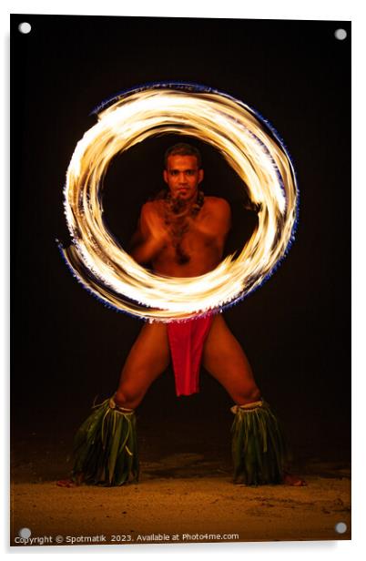 Male Fire dancer with illuminated spinning flaming torch  Acrylic by Spotmatik 