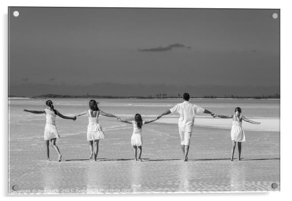 Healthy Caucasian family together on beach vacation Bahamas Acrylic by Spotmatik 