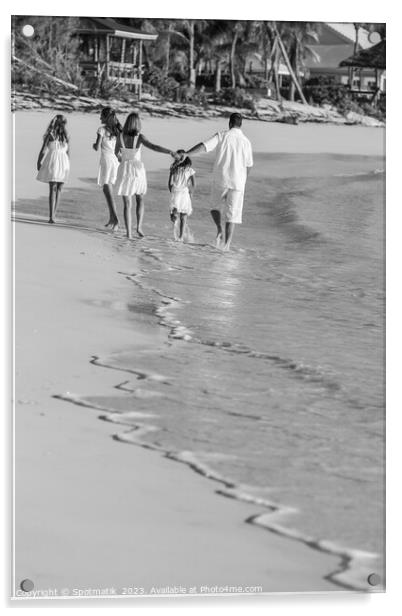 Young Caucasian girls parents on tropical island beach Acrylic by Spotmatik 