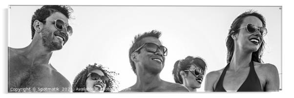 Panoramic view of smiling young friends in sunglasses Acrylic by Spotmatik 