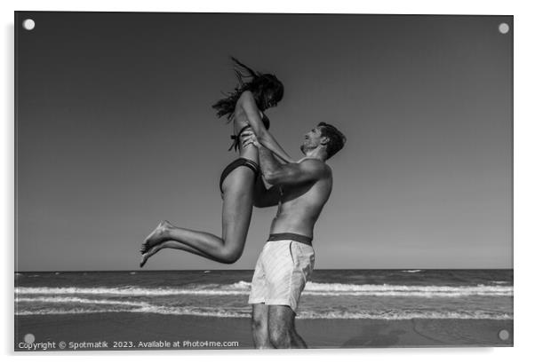 Male and female in swimwear enjoying Summer fun Acrylic by Spotmatik 