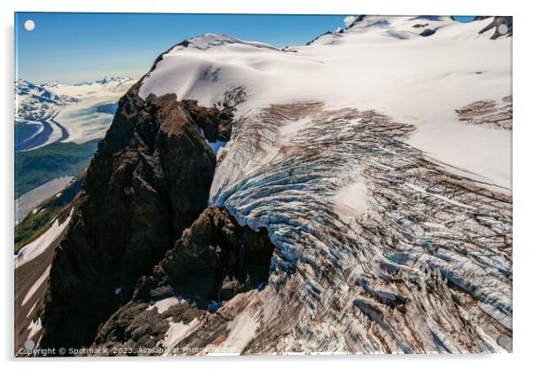 Aerial view glacier ice shelf Alaska moraine Acrylic by Spotmatik 