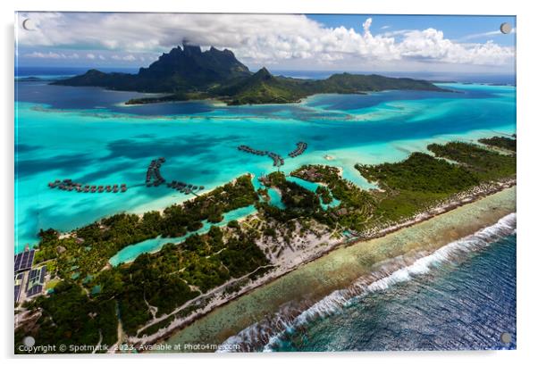 Aerial Bora Bora Island Tahiti South Pacific coastline  Acrylic by Spotmatik 