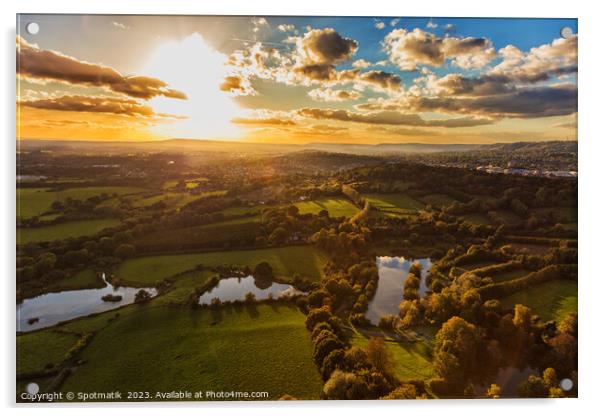 Aerial London sunset view of greenbelt countryside England Acrylic by Spotmatik 