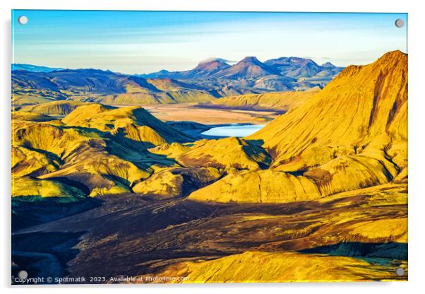 Aerial volcanic landscape Wilderness Landmannalaugar  Acrylic by Spotmatik 