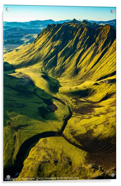 Aerial view Icelandic volcanic Wilderness hiking Acrylic by Spotmatik 