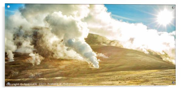 Aerial panorama hot steam and gases geothermal activity  Acrylic by Spotmatik 