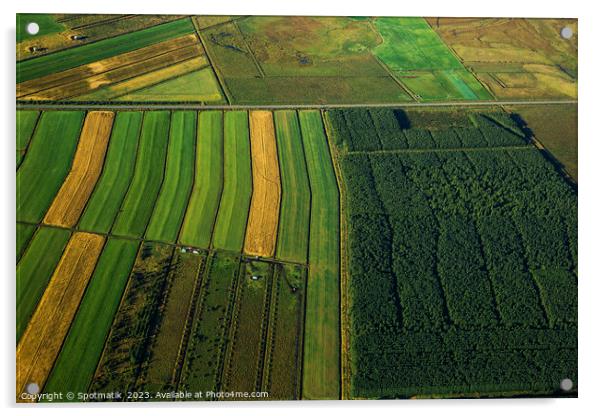 Aerial of Icelandic agricultural farming crops green countryside Acrylic by Spotmatik 