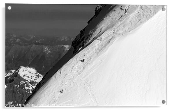 Aerial Switzerland mountain team climbing snow face Europe Acrylic by Spotmatik 