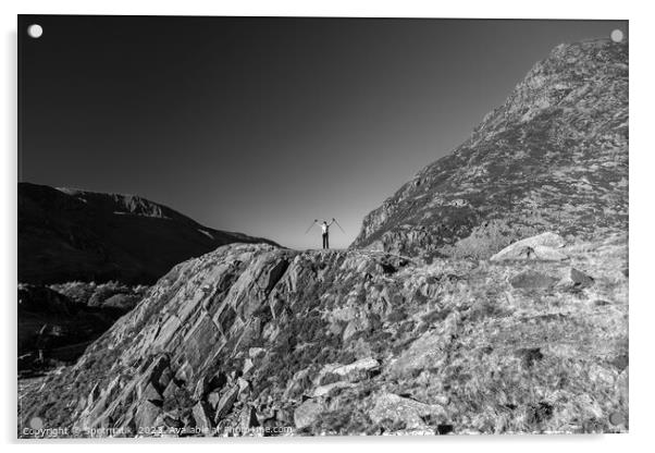Scenic views across Snowdonia for happy female hiker Acrylic by Spotmatik 