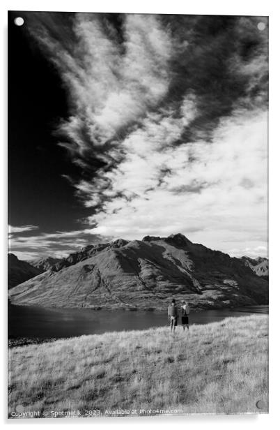 New Zealand adventure couple trekking The Remarkables Otago Acrylic by Spotmatik 