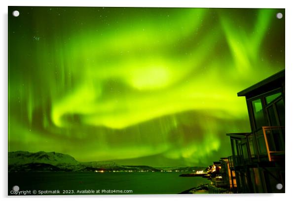 Northern Lights over Norwegian Fjord lake home Norway Acrylic by Spotmatik 