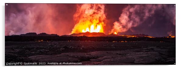 Aerial Panoramic view volcanic lava open fissure Iceland Acrylic by Spotmatik 