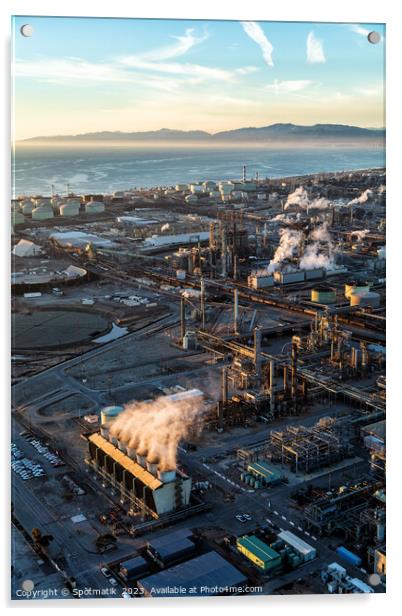 Aerial of Industrial Pacific coastal oil refinery California Acrylic by Spotmatik 