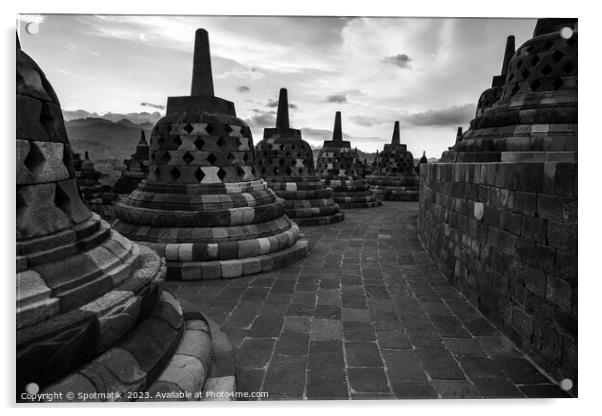 Borobudur sunrise religious temple ancient tourism Java Acrylic by Spotmatik 