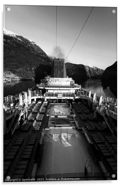 Cruise ship Norwegian Fjord in sunlight Scandinavia Europe Acrylic by Spotmatik 