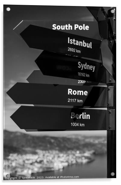 Travel Mile signpost places of the world to explore  Acrylic by Spotmatik 