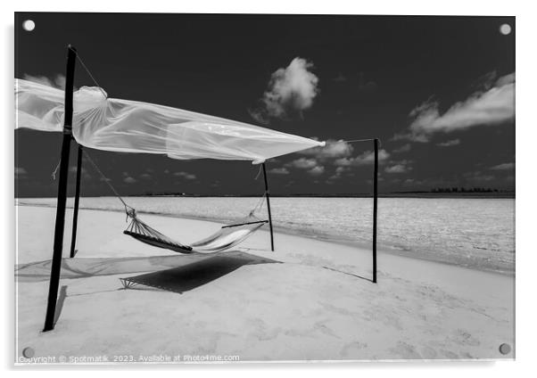 Hammock on the shoreline remote luxury paradise Island  Acrylic by Spotmatik 