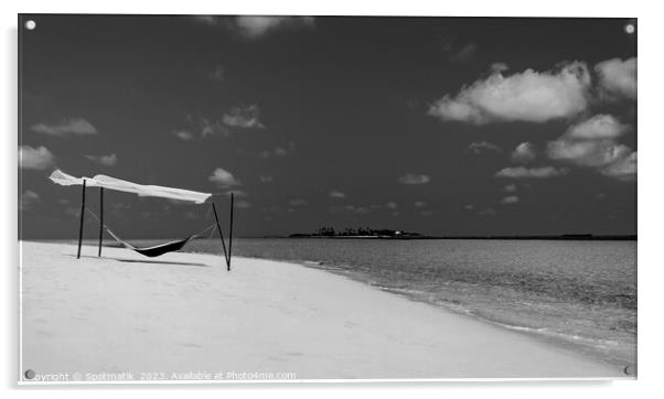 Hammock swaying in the breeze over white sands  Acrylic by Spotmatik 
