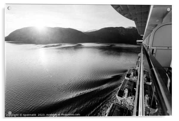 Sunset view lifeboats from balcony cabin Cruise ship  Acrylic by Spotmatik 