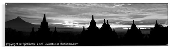 Panorama sunrise Borobudur religious temple at sunrise Indonesia Acrylic by Spotmatik 