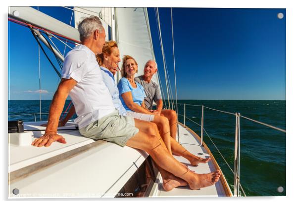 Group of seniors enjoying healthy retirement on yacht Acrylic by Spotmatik 