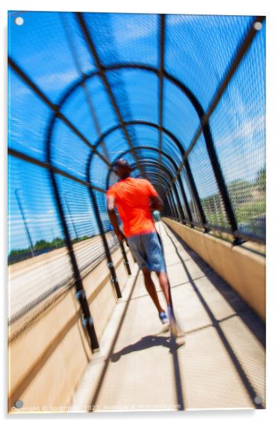 Afro American male enjoying active workout jogging outdoors Acrylic by Spotmatik 