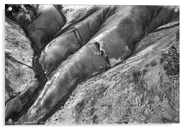 Aerial of rock formations in glacial Landmannalaugar  Acrylic by Spotmatik 