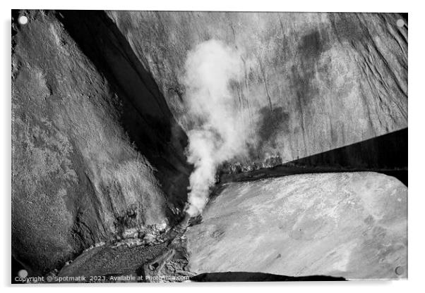 Aerial view of Icelandic natural hot spring Landmannalaugar  Acrylic by Spotmatik 