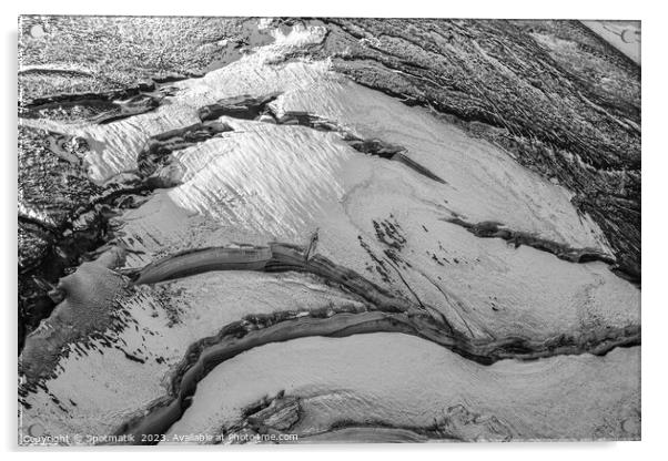 Aerial Icelandic volcanic frozen glacial river meltwater Acrylic by Spotmatik 