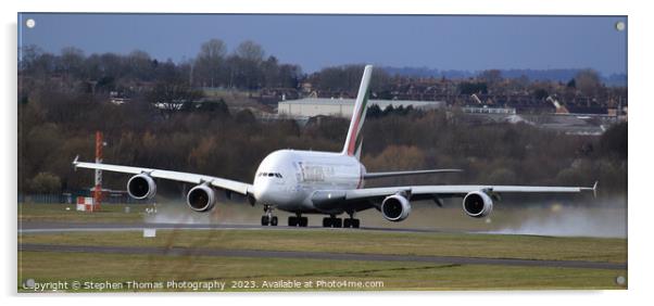 Giant Emirates Airbus 380A Taking Off Acrylic by Stephen Thomas Photography 
