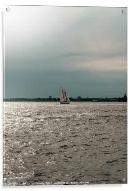 Lone Boat On The Hudson Acrylic by Benjamin Brewty