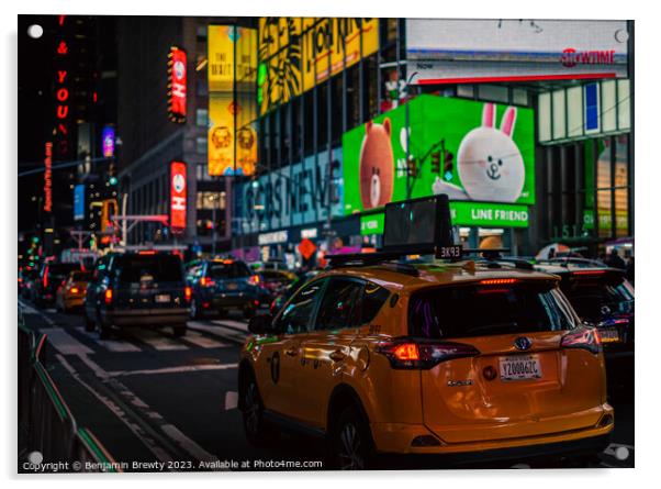 Times Square At Night  Acrylic by Benjamin Brewty