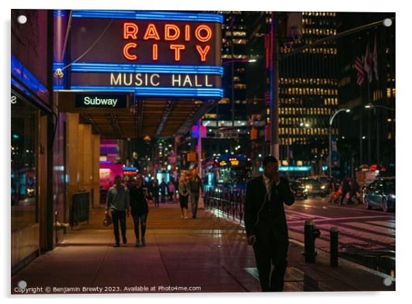 Radio City Music Hall Street Photography Acrylic by Benjamin Brewty
