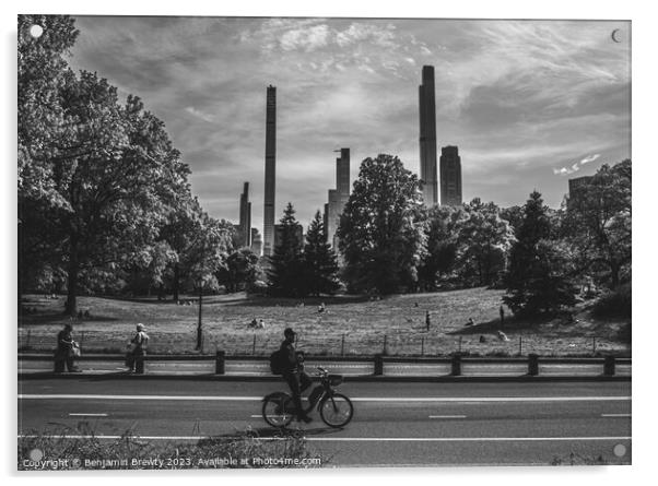 Central Park View Black & White  Acrylic by Benjamin Brewty