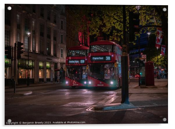 London Buses Acrylic by Benjamin Brewty