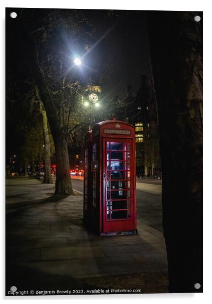 Red Phone Box / Big Ben  Acrylic by Benjamin Brewty