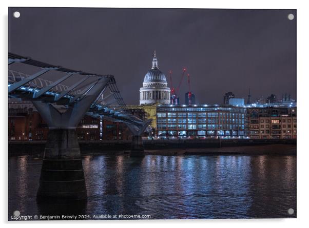 St Paul's Cathedral & The Millennium Bridge  Acrylic by Benjamin Brewty