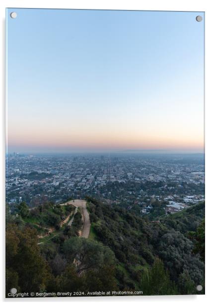 Los Angeles At Sunset Acrylic by Benjamin Brewty
