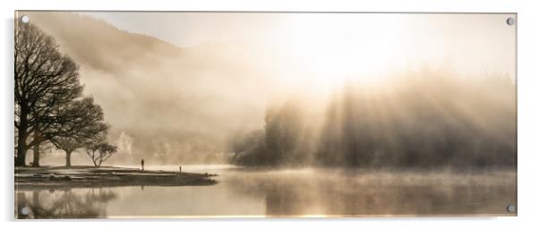 Panorama misty Derwent Water with amazing sunrays Acrylic by Julian Carnell
