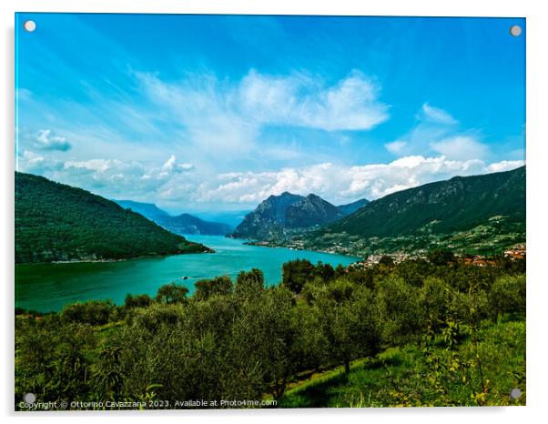Outdoor lake and mountain in Italy Acrylic by Ottorino Cavazzana