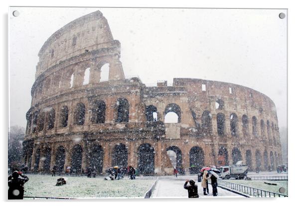 The Colosseum under heavy snow, Rome Italy Acrylic by Fabrizio Troiani