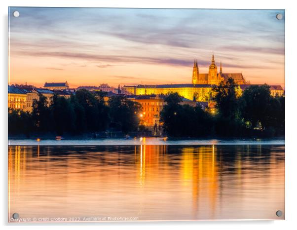 Prague Castle at sunset.  Acrylic by Cristi Croitoru